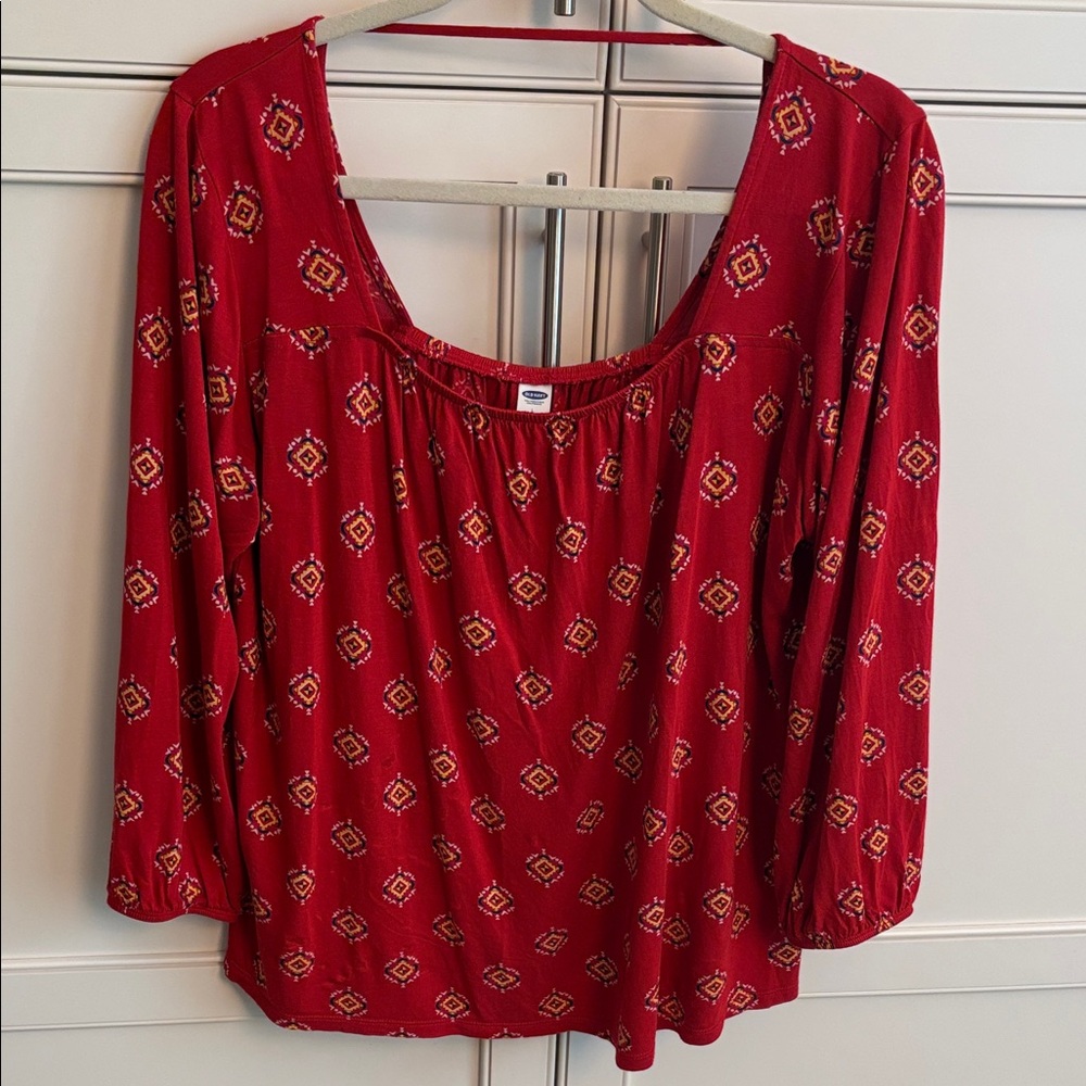 Old Navy Red Patterned Blouse